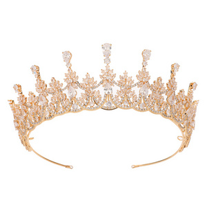 Simple Classic White Gold Plated Crown For Bride Bling Wedding Tiara for women Cubic Zircon Wedding Headpiece BC6671