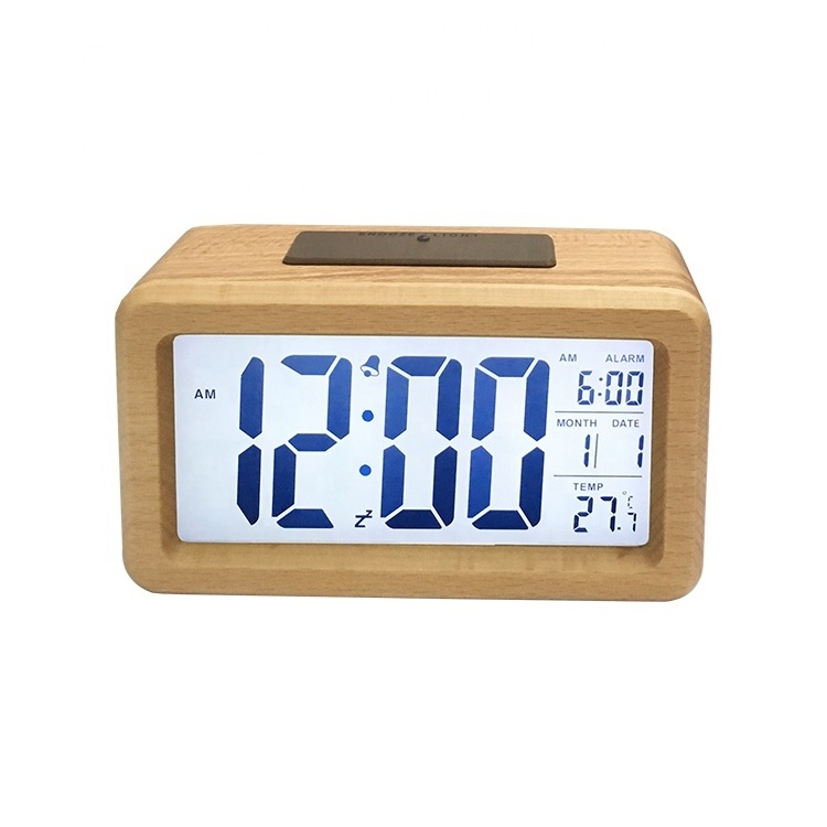 EMAF New Design Silent Digital Table Smart Children Clock Optical Square Adjustable Bamboo & Wooden Alarm Clock With Backlight