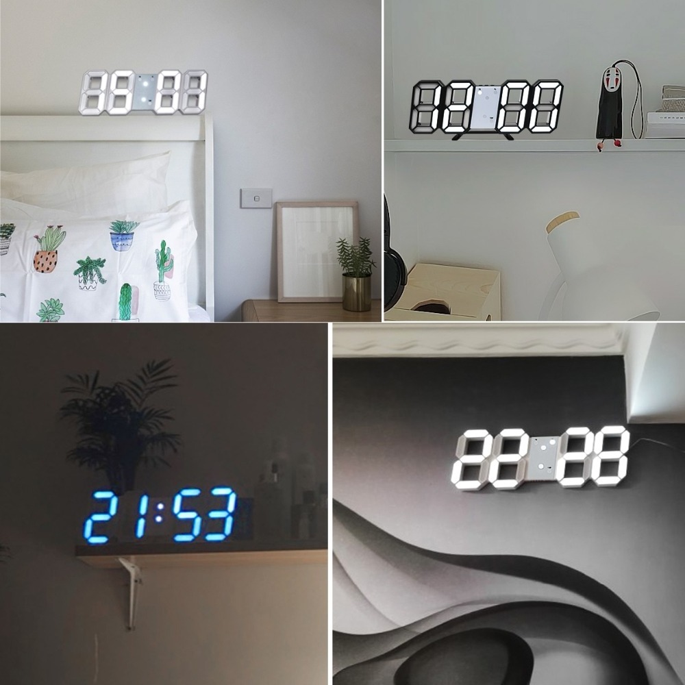 EMAF 3D LED Table Wall Clock Digital Timer Nightlight Watch Alarm Clock Warehouse Office Living Room Decor Digital LED Clock