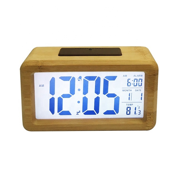 EMAF New Design Silent Digital Table Smart Children Clock Optical Square Adjustable Bamboo & Wooden Alarm Clock With Backlight