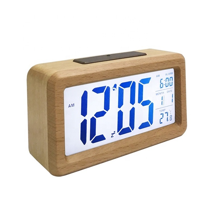 EMAF New Design Silent Digital Table Smart Children Clock Optical Square Adjustable Bamboo & Wooden Alarm Clock With Backlight