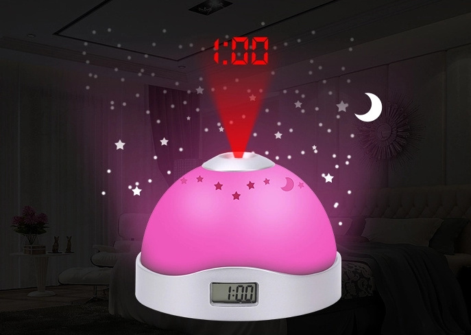 EMAF Promotion Home Decoration Kids Cute Funny Projection Alarm Clock Night Light Projection Lighting Desk Digital Alarm Clocks