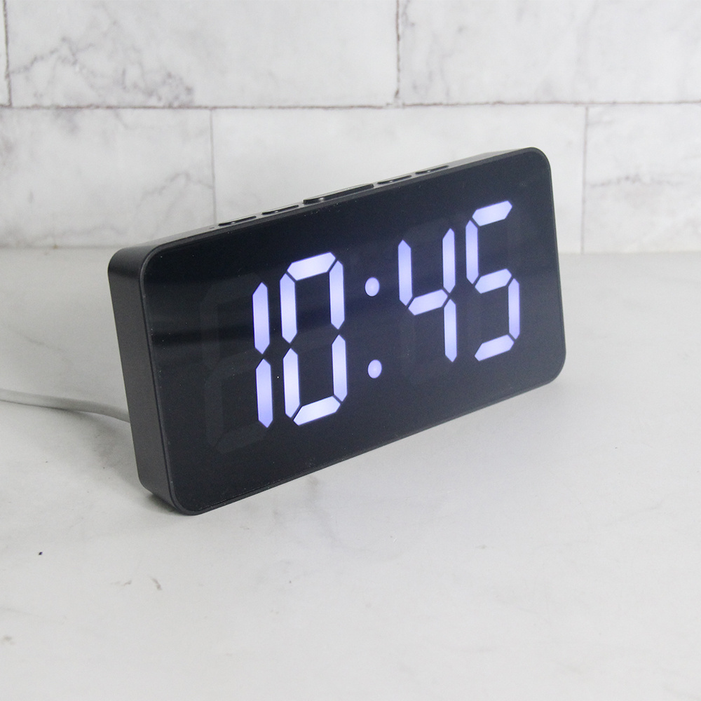 EMAF Bedside Alarm Clock with  LED Display USB Battery Powered with Temperature Snooze Date Adjustable Brightness