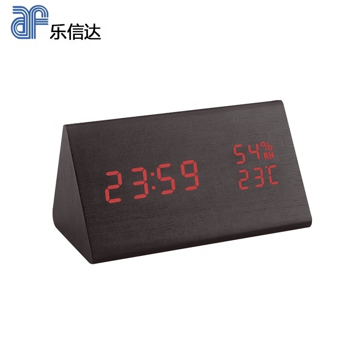 EMAF Cheap Home Decor Temperature Humidity Display Wooden Alarm Clock Desk Alarm Clock Wood Modern Timer Digital Clock