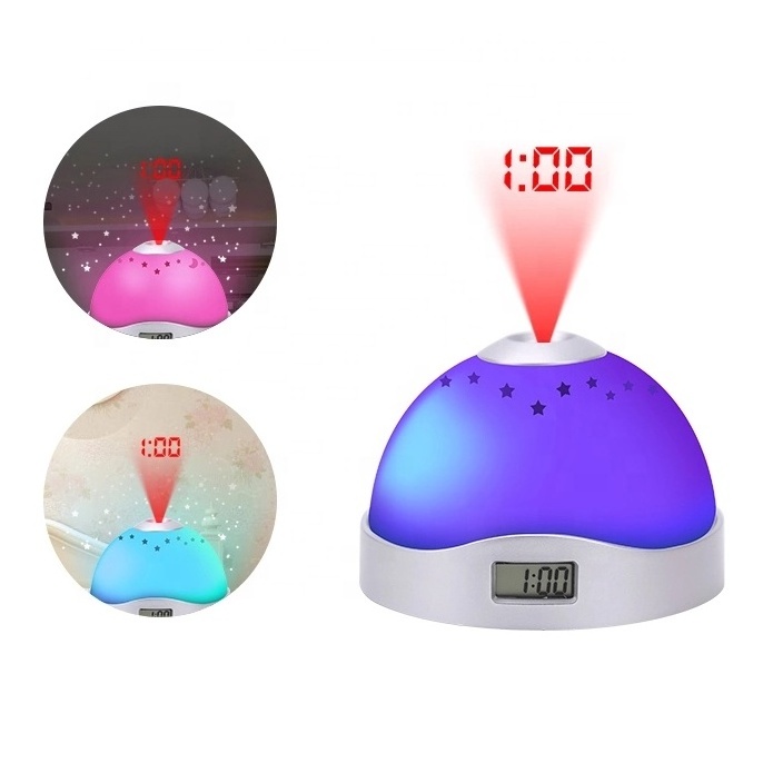 EMAF Promotion Home Decoration Kids Cute Funny Projection Alarm Clock Night Light Projection Lighting Desk Digital Alarm Clocks