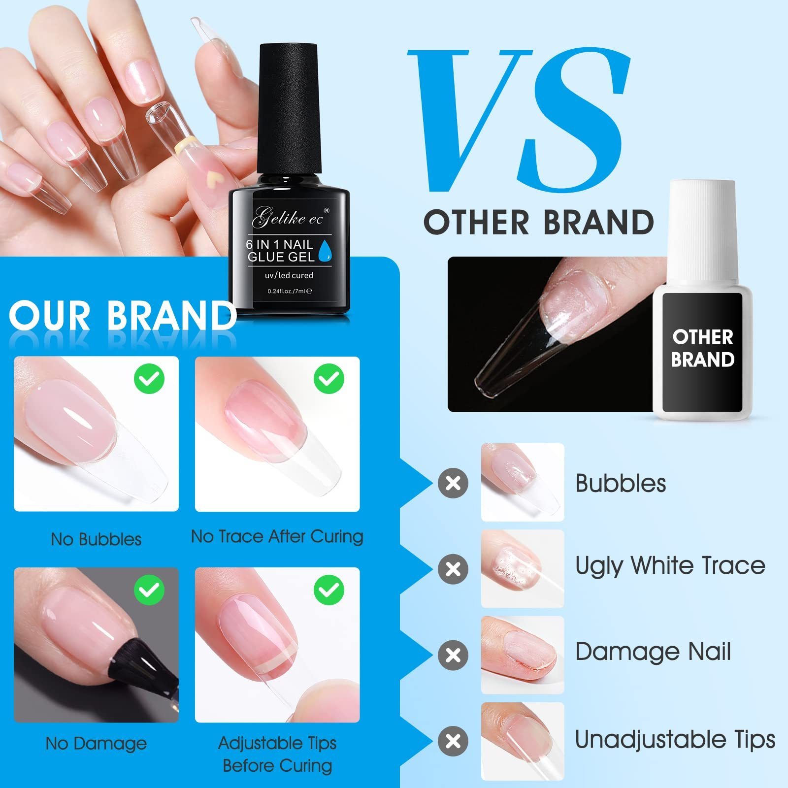 Nail Tip Glue Gel Customized Logo Acrylic Mini Press on Nail Gel Glue Private Label 7G Brush on Nail Glue