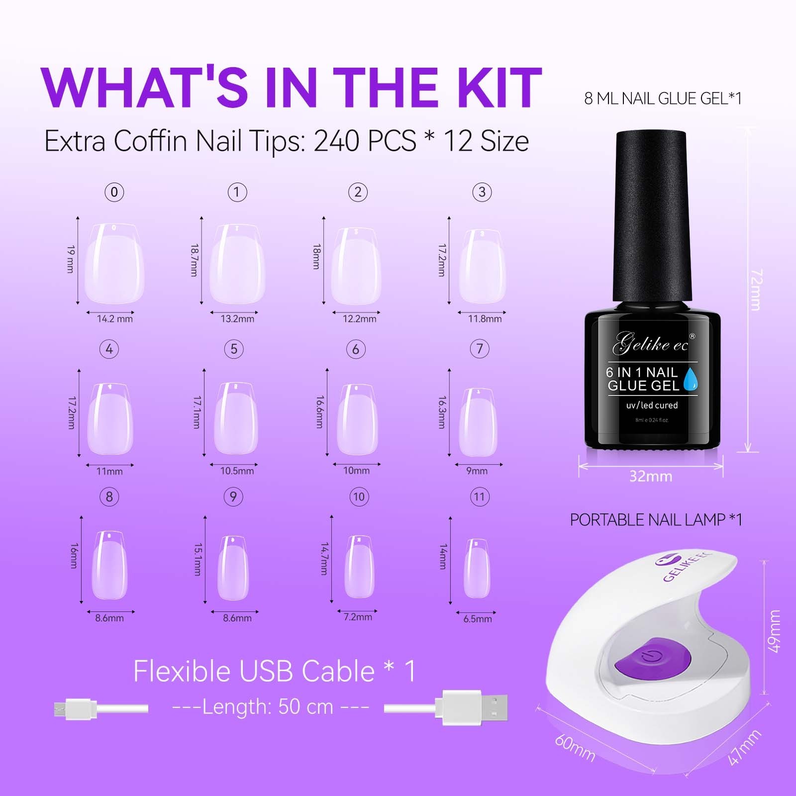 Nail kit include Glue Gel Led Lamp non c curve gel x gel nails full cover nail tips kit