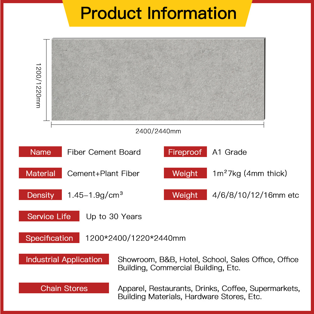 Fire Proof Insulation Water Resistant 1220*2440mm cement Board cheaper price OEM/ODM factory for wall decoration