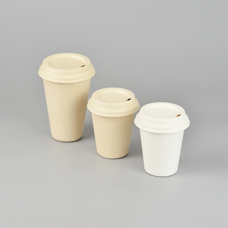 Wholesale disposable Eco friendly biodegradable compostable bagasse sugarcane pulp paper takeaway packaging cup with lid