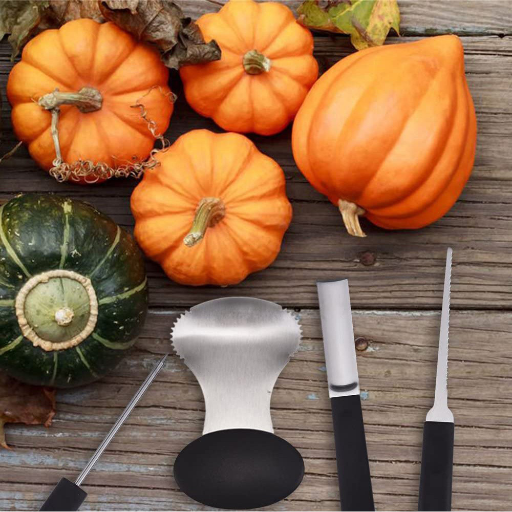 Amazon hot selling 4 pcs halloween pumpkin carving tool kit wooden