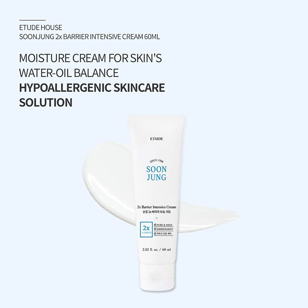 Hypoallergenic Shea Butter Hydrating Facial Cream for Sensitive Skin ETUDE HOUSE SoonJung 2x Barrier Intensive Cream 60ml