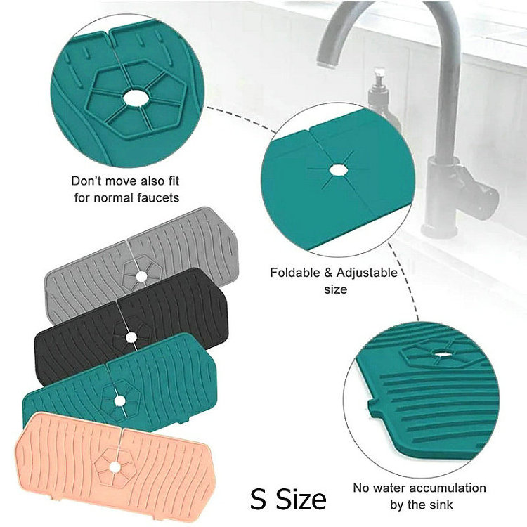 35/45/61cm Faucet Mat Sink Draining Water Catcher XL Silicone Bathroom Absorbent Mat Behind Faucet For Kitchen