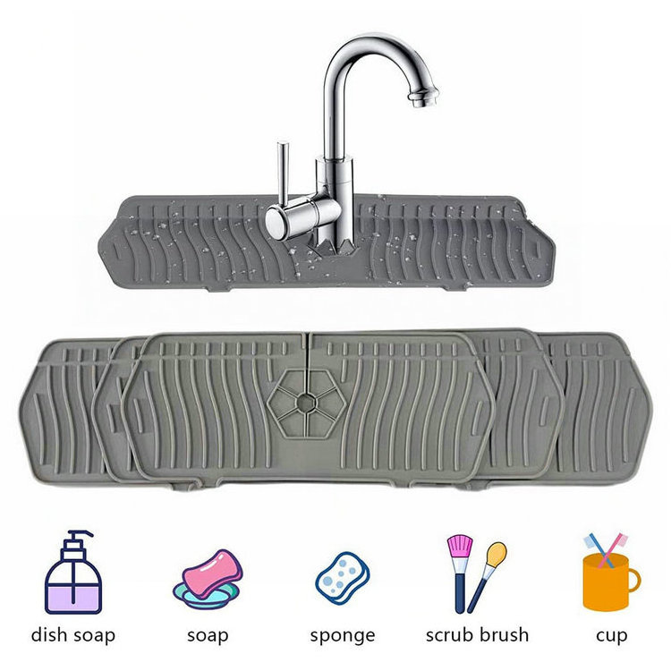 35/45/61cm Faucet Mat Sink Draining Water Catcher XL Silicone Bathroom Absorbent Mat Behind Faucet For Kitchen