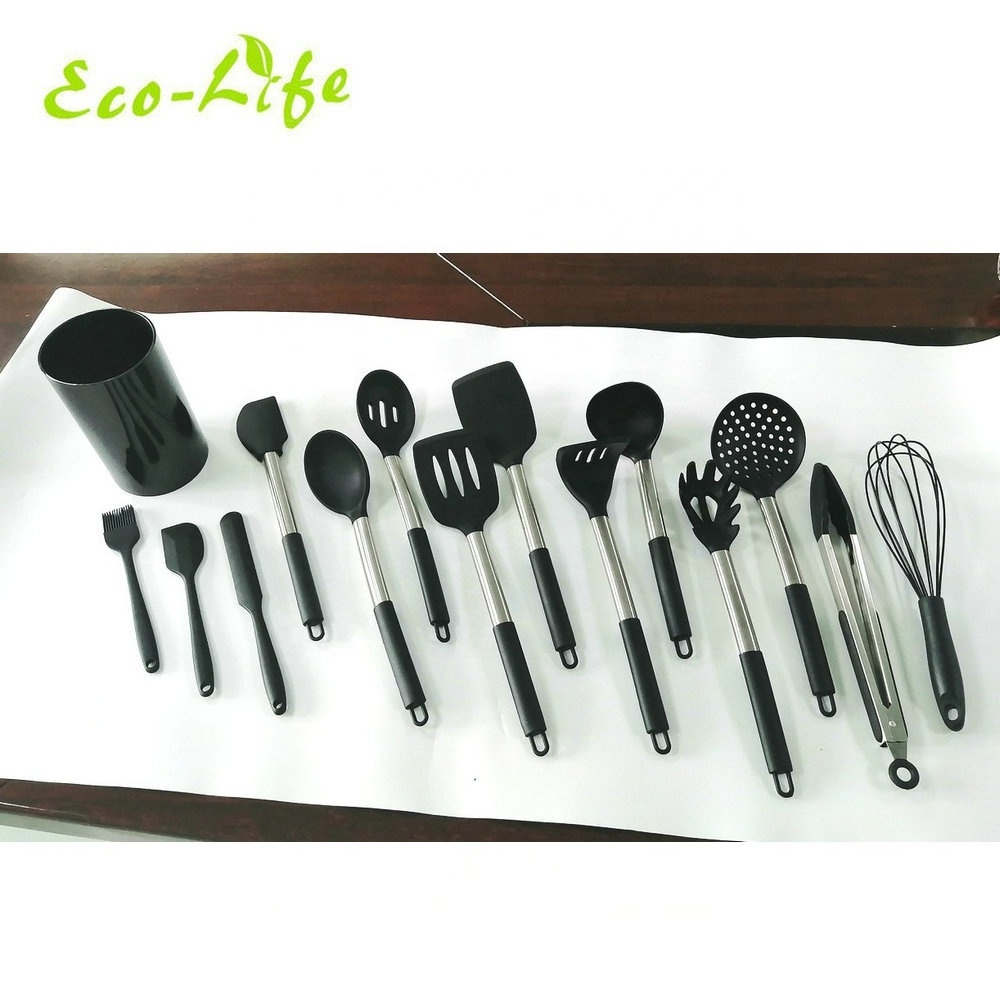 Kitchen Tools Set 15 Piece Stainless Steel Cookware Set Silicone Kitchen Utensils Set Cooking Utensils With Holder