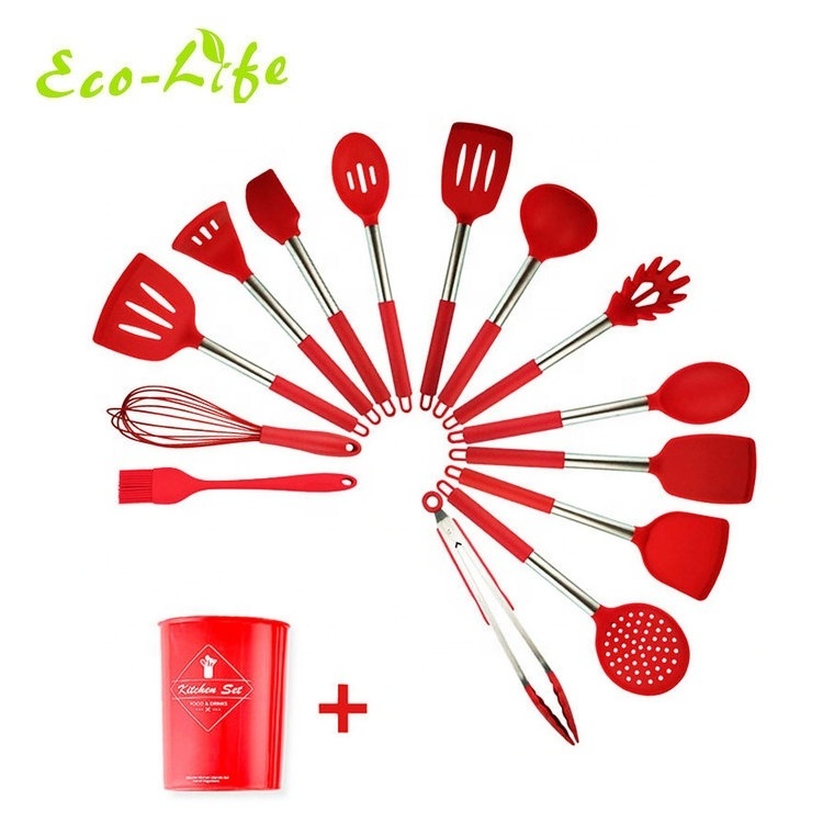 Kitchen Tools Set 15 Piece Stainless Steel Cookware Set Silicone Kitchen Utensils Set Cooking Utensils With Holder