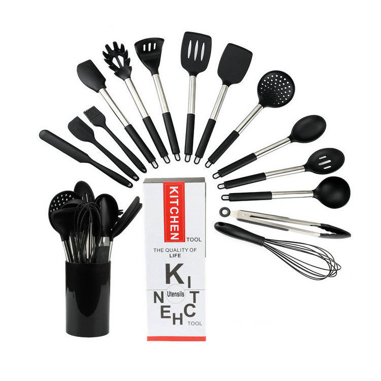 Kitchen Tools Set 15 Piece Stainless Steel Cookware Set Silicone Kitchen Utensils Set Cooking Utensils With Holder