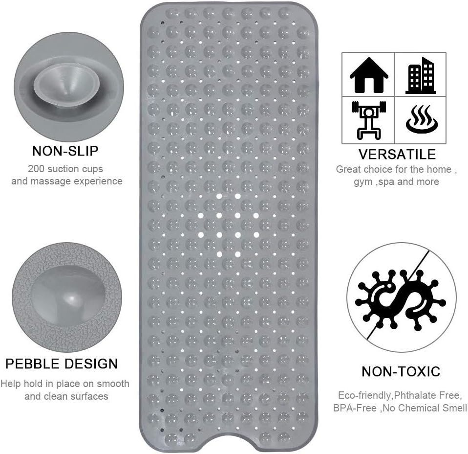 Custom PVC Shower Mats Non Slip With Suction Cup Bath Mat Rubber Bathtub Absorbent Mats For Bathroom