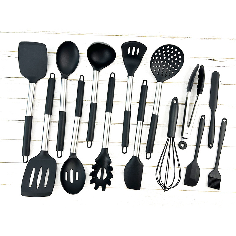 15 pieces Kitchen Cooking Tools Stainless Steel Handle Silicone Kitchen Utensils set