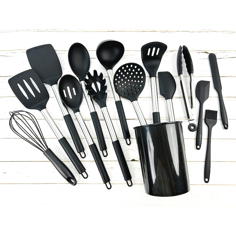 15 pieces Kitchen Cooking Tools Stainless Steel Handle Silicone Kitchen Utensils set