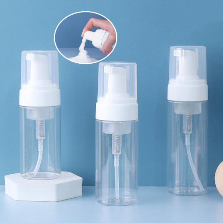 100ml 120ml 150ml 200ml 250ml White PET Mousse Foaming Bottle With clear hood Plastic Foam Tan Mousse Bottle With White Foamer