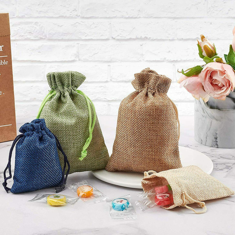 Wholesale Eco friendly jute sacks drawstring hemp bag burlap gift bags