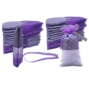 Wholesale new pure linen Lavender sachet pouch drawstring bag