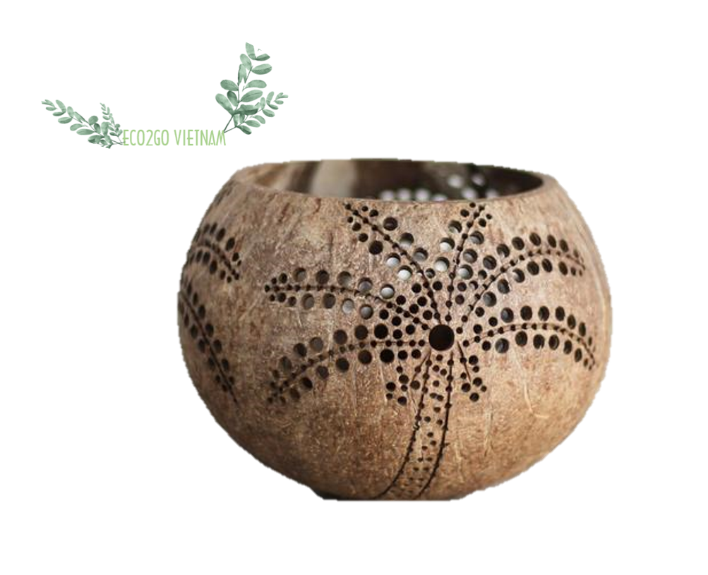 Eco-Friendly Coconut Tea Light Candle Decorated/ Engraving Coconut Shell Candle Holder/ Handmade Coconut Shell Candle Bowl Made