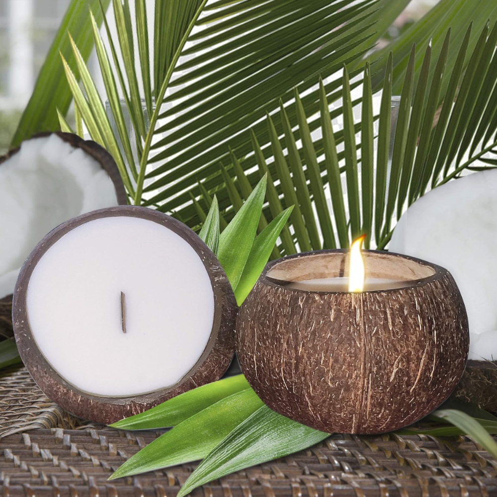 Scented Coconut Bowl Premium Soy Wood Wicked Scented Candle Natural Coconut Shell Eco Friendly Ideal for Home and Beach Decor