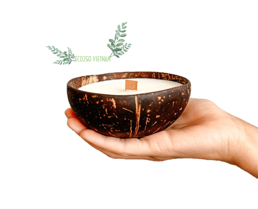 100% Handicraft and Sustainable Coconut Shell Candle Bowl/Coconut Shell Bowl For Candle With Engrave Laser Logo Made by Eco2go