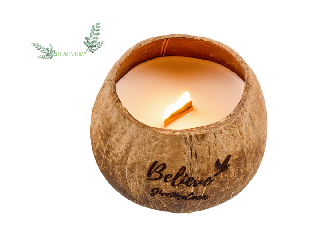 100% Handicraft and Sustainable Coconut Shell Candle Bowl/Coconut Shell Bowl For Candle With Engrave Laser Logo Made by Eco2go