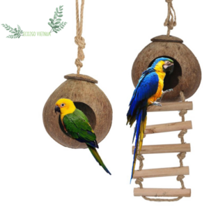 Customized Logo And Design Coconut Shell Pet Cage/Cheapest Coconut Shell Coconut Bird Hamster House/ Natural Coconut Pet House