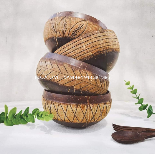 Non-toxic Eco Friendly Vietnam Natural Coconut Shell Bowl/Coconut bowl With Custom design and Engraved Laser Logo