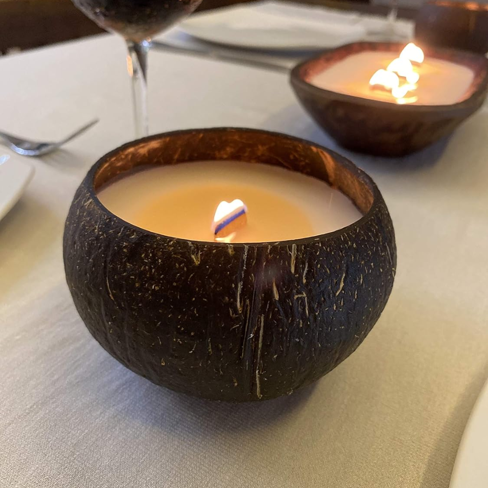 Scented Coconut Bowl Premium Soy Wood Wicked Scented Candle Natural Coconut Shell Eco Friendly Ideal for Home and Beach Decor