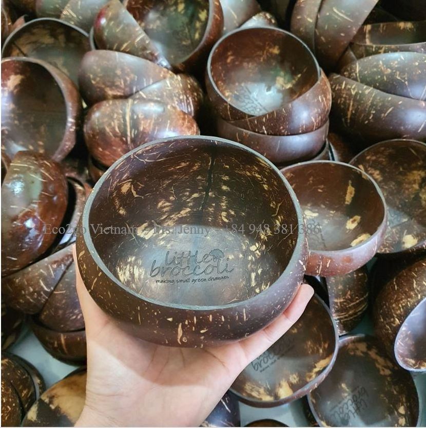 Top one best seller coconut shell bowl with engraved laser private label logo/ 100% material coconut bowls and spoon set