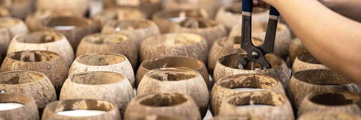 Organic Products Material Non-toxic Coconut Shell Candle Bowls/ Coconut Shell Bowls For Candle With Laser Logo Custom Vietnam