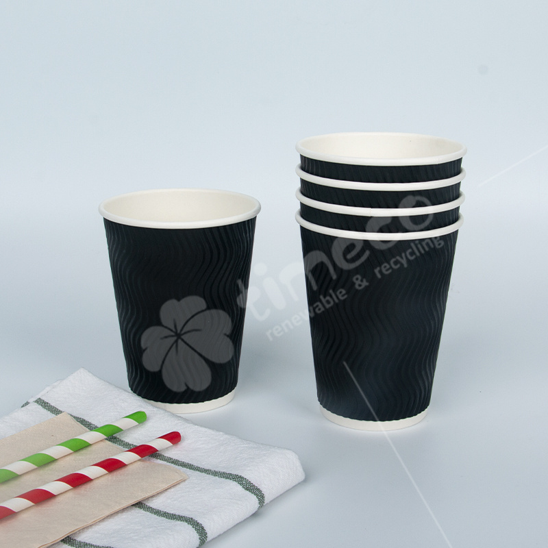 8 12 16 20 22 oz black coffee cup disposable cup take away single double ripple wall coffee paper cups with lid