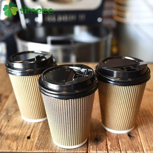 Customizable Print Ripple Paper Cups Insulated Ripple Takeaway Paper Hot Coffee Disposable Ripple Wall Coffee Paper Cup With Lid