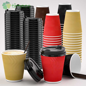 Customizable Print Ripple Paper Cups Insulated Ripple Takeaway Paper Hot Coffee Disposable Ripple Wall Coffee Paper Cup With Lid