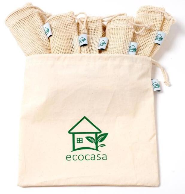 Net Mesh Reusable Produce Bags 2020 Zero Waste Recycled Sustainable Eco Friendly Organic Cotton Screen Printing Drawstring