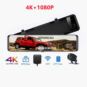 4K+1080P 12 Inch Touch Screen dual lens Mirror Car Dvr dash camera dashcam dash cam front and rear 4k With WiFi GPS Night Vision