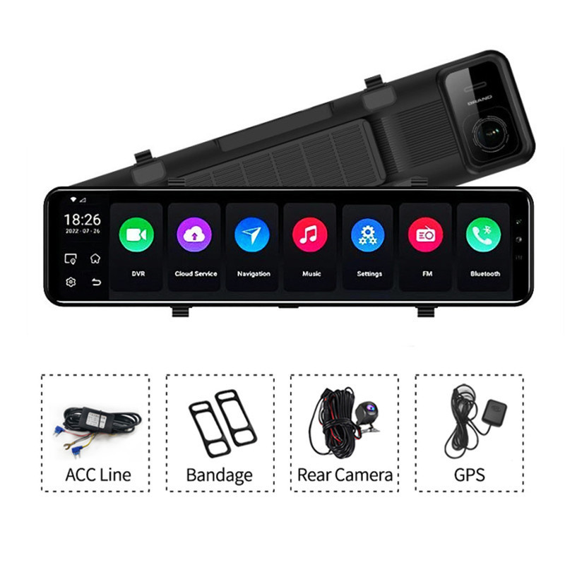 Car Dvr 4G Android 10.0 Dash Cam HD 1080P Dual Lens Front and Rear Rearview Mirror 12Inch 4G+64G Video Recorder 5G WiFi GPS BT