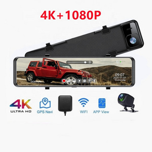 12 Inch 4K+1080P dual lens dash camera Dash Cam front and rear 4k with WIFI GPS Sony IMX415 Rear View Mirror Park Monitor