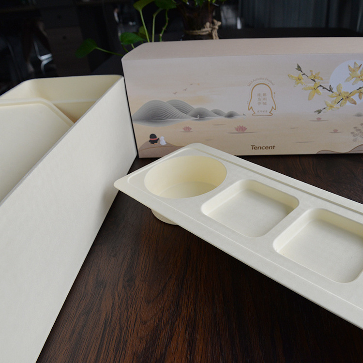 biodegradable sugarcane pulp molded mooncake pastry luxury packaging box eco friendly packaging