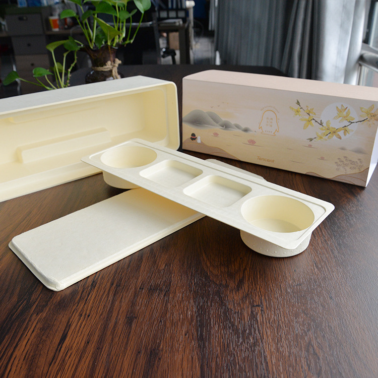 biodegradable sugarcane pulp molded mooncake pastry luxury packaging box eco friendly packaging