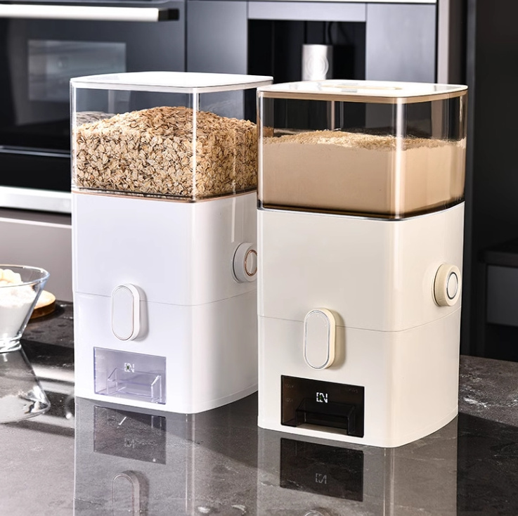 Rotary Airtight Storage Container dry food Wheat Flour rice cereal Dispenser with Measuring Cup