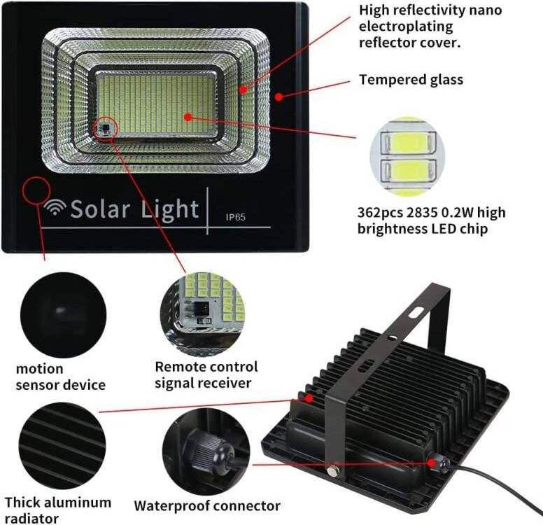 25/40/60/100/200W Powered LED Solar IP65 Waterproof 6500K Motion Sensor Detector Activated Outdoor Street Security Flood Light