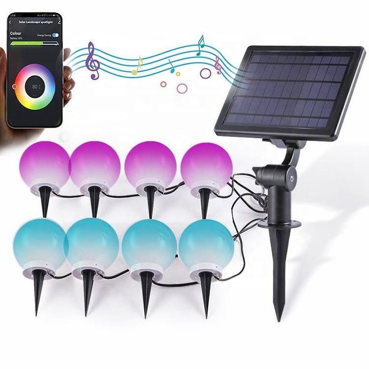 8 Bulbs RGB Ball Smart APP Control Landscape Lawn Decor Smart Deck Light LED Music Solar Smart Light