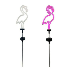 In Stock Pink Flamingo Shape Silicone Neon Outdoor Decorative LED Flamingo Lawn Solar Lamp Garden Yard Lights Waterproof