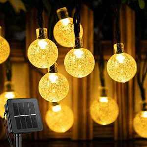 Solar String Outdoor 60 Led 35.6 Feet Crystal Globe 8 Lighting Modes Waterproof Solar Powered Patio Lights