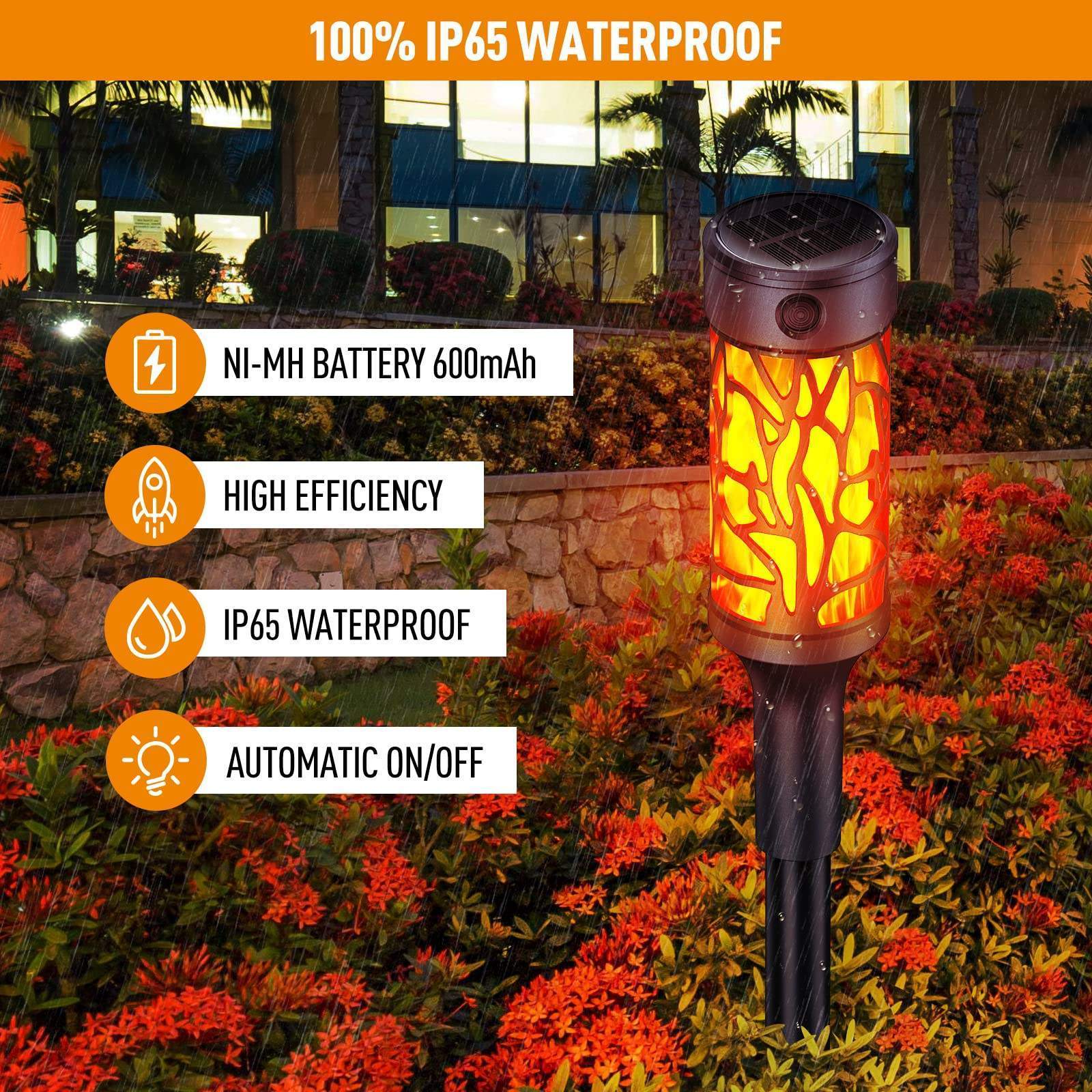 Outdoor Garden Pack Use IP65 Waterproof Solar Garden lights Realistic Flame Effect Solar Lights Torches